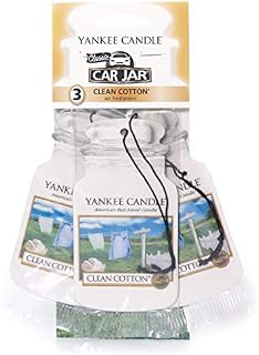 Yankee Candle Car Jar Scented Air Freshener, Clean Cotton, Three Count