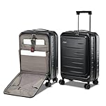 CENSIEN Carry On Luggage 22×14×9 Airline Approved, Lightweight ABS PC Hard Shell Suitcases with Front Pocket, Spinner Wheels, TSA Lock, Black, Carry On - 20 Inch - EXT - Front Open, Front Open