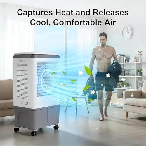 Evaporative Air Cooler, TDOO Cooling Fan with 3 Modes & 3 Speeds, Windowless Air Conditioner with 12-H Timer Remote Control，Portable ac Unit w/ 30L Water Tank, Fast Cooling for Room