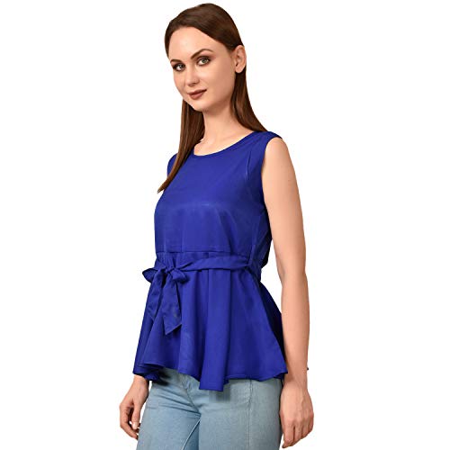 Image of Women's Sleeveless Peplum Top with Waist Tie Belt
