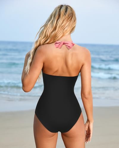 Image of SUUKSESS Women Sexy Tummy Control One Piece Swimsuits Halter Push Up Bathing Suits