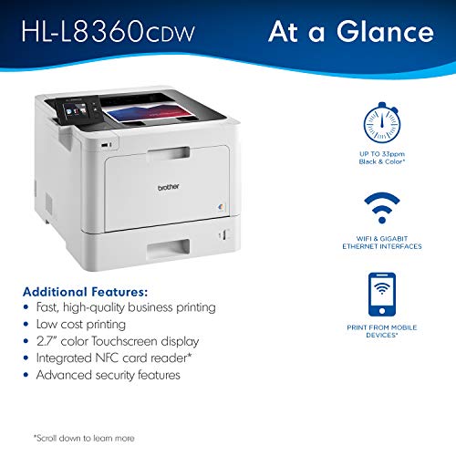 Brother Business Color Laser Printer, Hl-L8360Cdw, Wireless Networking, Automatic Duplex Printing, Mobile Printing, Cloud Printing, Amazon Dash Replenishment Ready,White #TOP2