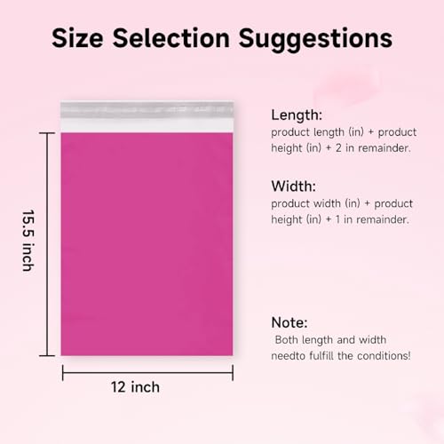 Image of Pink Poly Mailers 12x15.5 Inch, 200 Pack | Self-seal shipping bags with secure adhesive; for resellers, clothing, towels, accessories, and regular shipping