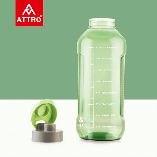Image of ATTRO Ultra Pro 2 Motivational 2-Liter BPA-Free Water Bottle with Leak-Proof Flip-Top Cap, Nylon Strap and Stylish Mint Green Color for Daily Hydration-Set Of 2