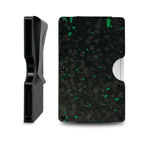 Forged Green Carbon Fiber RFID Wallet for Men – Slim Minimalist Card Holder with Cash Clip – Durable Front Pocket Wallet (Forged Green Clip)