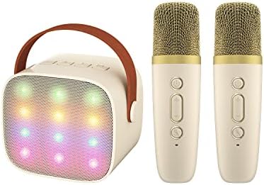 IROO Mini Karaoke Machine for Kids Adults with 2 Wireless Microphones, Portable Bluetooth Speaker with Party Lights Gift for Girls Toys 4, 5, 6, 7, 8, 10, 12+ Years Old Teens Birthday(Off White)