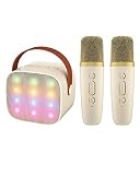 IROO Mini Karaoke Machine for Kids Adults with 2 Wireless Microphones, Portable Bluetooth Speaker wi
