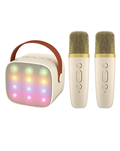 Iroo Mini Karaoke Machine For Kids Adults With 2 Wireless Microphones, Portable Bluetooth Speaker With Party Lights Gift For Girls Toys 4, 5, 6, 7, 8, 10, 12+ Years Old Teens Birthday(Off White) #TOP30