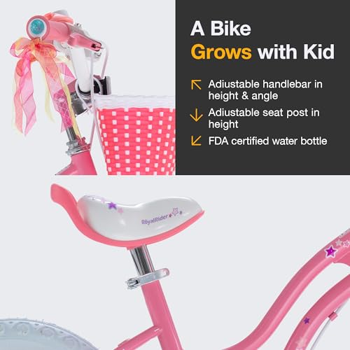RoyalBaby Girls Bike, Stargirl EZ Kids Bike Balance and Pedal Bicycle with Basket and Dual Handbrake, 18 Inch Toddlers to Big Kids 5-8 Years, Star Pink by RoyalBaby - Image 4