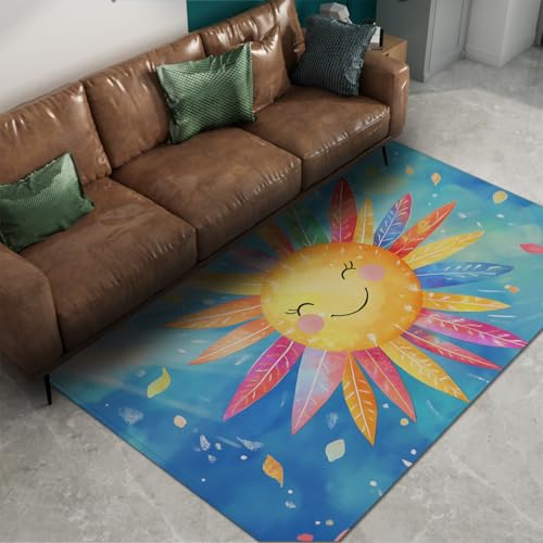 Tapis rétro jaune hippie lavable et grand format de salon