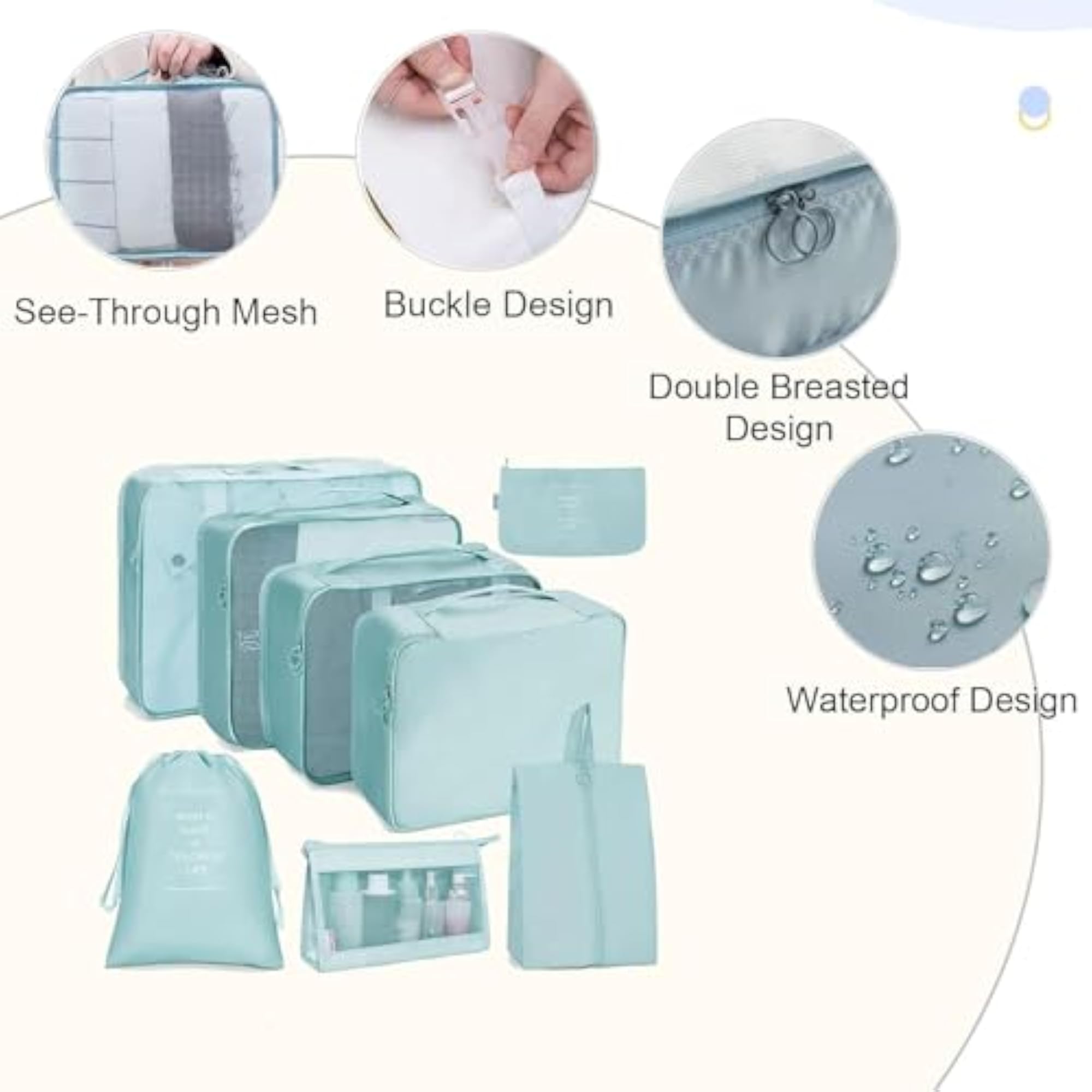 8pcs Lightweight Travel Organizer Packing Cubes Set, Blue