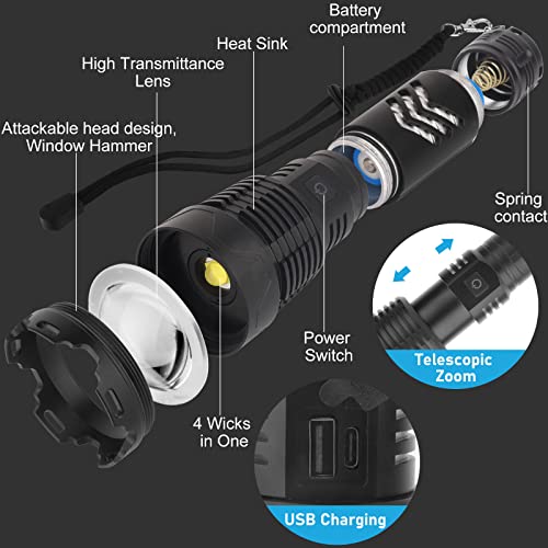 Rechargeable Led Flashlights High Lumens, 120000 Lumen Super Bright Powerful Flashlight, 5 Light Modes, Zoomable, Ipx6 Waterproof Flashlights For Outdoor(Medium) #TOP3