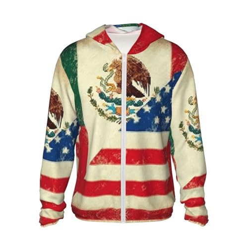 UPF 50+ Sun Protection Hoodie Rash Guard Long Sleeve Sun Shirt Mexican American Flag UV Shirt Full Zip Jacket