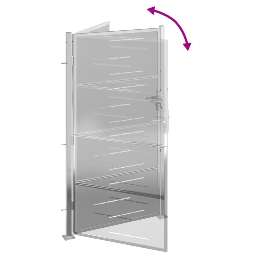 vidaXL Puerta de jardín de acero inoxidable 100x180 cm, puerta de valla, puerta de exterior, puerta de metal, puerta de seguridad, puerta de entrada