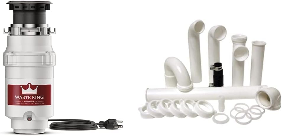 Waste King 1/3 HP Garbage Disposal with Power Cord, Compact Food Waste Disposer for Under Kitchen Sink, L-111 & 1025 Disposer EZ Mount Garbage Disposal Stopper and Splash Guard, Black