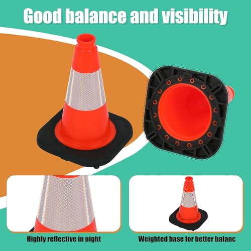 Image of BESEA 4 Pack 12 Inch Red Traffic Cones with 4 Inch Reflective Collar, Heavy Duty PVC Safety Cones with 8.5 x 8.5 Inch Base for Parking, Driving Practice, Sports Training, and Construction