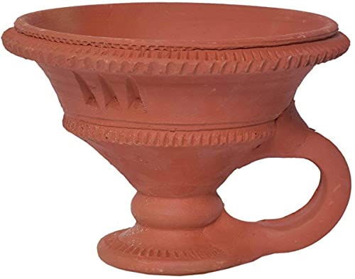 Samridhi Creation Handmade Earthen Clay/Terracotta Decorative/Loban burner Diya Natural Clay Diya/Dhoop Dan with Handle (Brown_13 x10 x 10 CM)