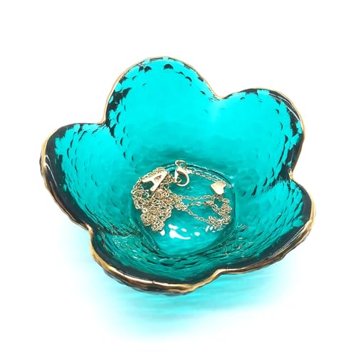 BESSKON Green Flower Ring Jewelry Tray, Small Glass Jewelry Dish for Women, Room Decor Trinket Tray for Earrings Necklaces, Wedding Engagement Ring Holder, Key Dish Jewelry Plate Bowl Gift