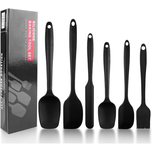 Magrimaxio Set di 6 Spatola Silicone Nero da Cucina utensili Pasticceria, Spatole per Dolci, Cucina in Silicone Spatola da Resistente al Calore fino a 230 ºC Antiaderent Set per Cuocere e Cucinare