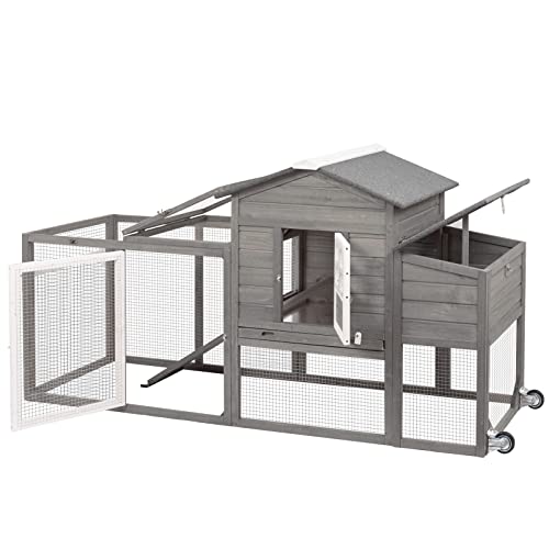 PetsCosset 79" Wooden Chicken Coop Rabbit Cage with Nesting Box, Waterproof Roof, Removable Tray, Combinable 79.0"L x 26.0"W x 39.0"H Hen house-Grey