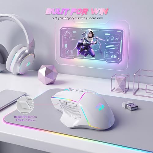Image of Redragon Wireless Gaming Mouse, Tri-Mode 2.4G /Bluetooth /USB-C, 7 Programmable Buttons, Tactile Rapid Fire Key, 24000 DPI RGB Ergonomic Mouse for PC Windows Gaming & Work, M814W