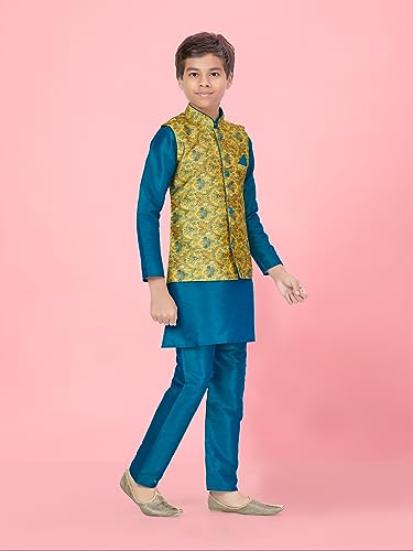 Image of Aarika Boys Orange Color Kurta Pyjama With Waistcoat