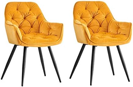 AINPECCA Dining chairs with Velvet Thick Padded Upholstered Kitchen Tub Chair Armchair with Backrest Metal Legs Living room Reception Leisure Chairs for Bedroom Lounge Office(Yellow,2)