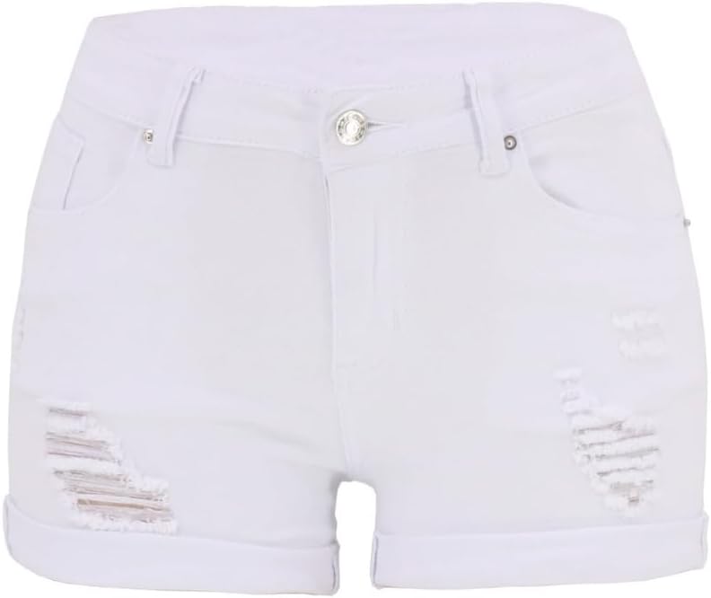 Womens Stretchy Denim Shorts Mid Rise Curvy Fit Folded Hem Jean Shorts - Image 4