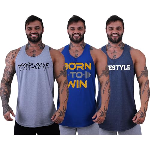 Kit 3 Regatas Longline Masculina MXD Conceito Academia Musculação Treino Gym Cavada Tank (P, Opção 11)
