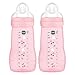 MAM Pack 2 Biberones, 2-4 Meses, 270ml, con Tetina 2 de Flujo Medio de Silicona de Fácil Aceptación, Fácil de Sostener, Fácil de Limpiar, MAM Easy Active, Rosa Brillante, Pack de 2uds