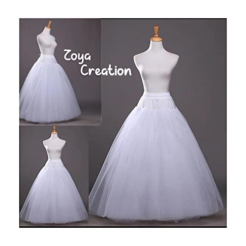 Image of Zoya Creation 3 Layer Hoop Skirt Slips Crinoline Petticoat Long Underskirt for Wedding Bridal Dress Ball Gown for Party and Ethnic Wear White can can Skirt for Women Free Size