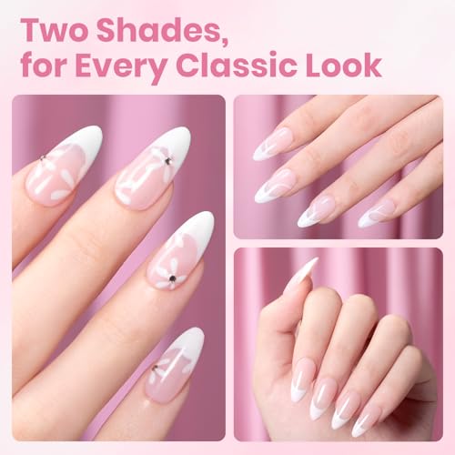 Image of Beetles 2 Colors 10ML HEMA-Free White Pink Gel Nail Kit with U V Light, 6 Pcs Sakura Snow Gel Polish Set French Tips DIY Manicure Kit with Base & Top Coat Soak Off Home Salon Travel Gifts for Women