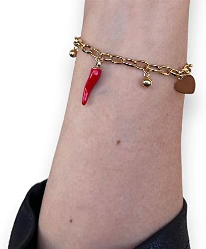 SiLo Bijoux Braccialetto Donna Portafortuna con Corno Tutto in Acciaio Alta QUALITA' - Cuore-Stella- Quadrifoglio- Angelo- Chiave - CAMPANELLA- Croce