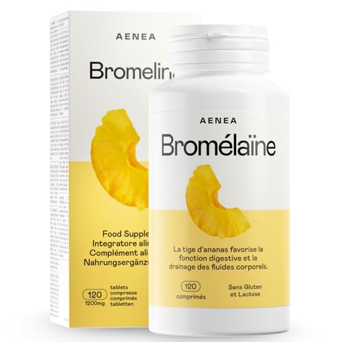 Aenea, Bromélaïne Naturelle Forte 750 mg, 120 Gélules, Aide à la Digestion, à la Microcirculation et au Drainage des Liquides, Extrait Naturel d’Ananas, Anti Ballonnements, Complément Alimentaire Bio