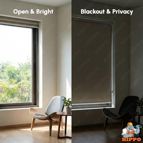 Image of HIPPO No Drill Blackout Blinds for Windows | No Tools, Light & Heat Blocking Blinds, UV Protection, Smooth Chain, Inside Mount, Ideal for Sun Exposed Areas (Muddy-Chocolate, 4FTX9FT)