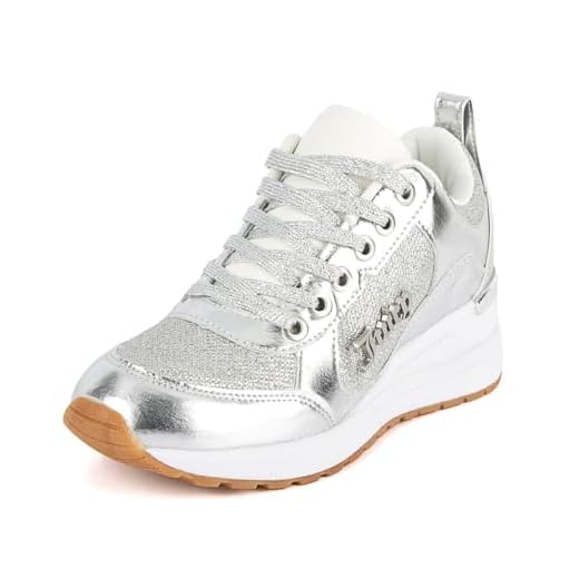 Juicy Couture Enchanter Women Lace Up Fashion Sneaker Casual Shoes Enchanter Silver Glitter 8.5