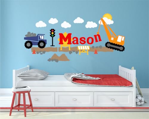 Construction Truck Wall Decal - Personalized Name Wall Decor -