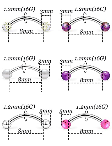 Vsnnsns 16G Rook Earrings Tragus Earring Stud Cartilage Helix Earrings Hoop Snug Piercing Jewelry Stainless Steel Curved Barbell Eyebrow Rings 8Mm #TOP1