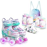 SULIFEEL Rainbow Unicorn Roller Skates for Kids with Protective Gear Set Dazzle Small