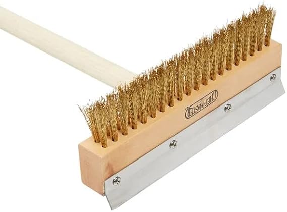 Chef-Master 90046 Pizza Brush Head Replacement | Attaches to the 90041 Pizza Oven Brush | Stainless Steel Scraper Blade | Heavy-duty Brass Bristles | 10 Long Pizza Brush Head