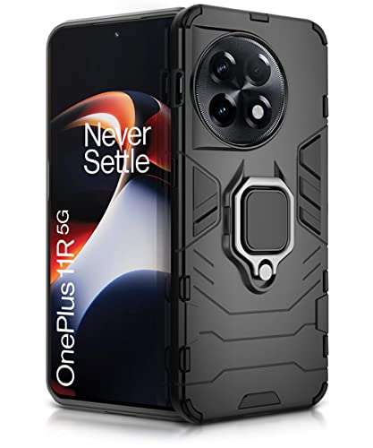 Image of WOW IMAGINE Shock Proof Back Case Mobile Cover for 1+ OnePlus 11R 5G | Bumper Back Cover Case (Tough Armor | Hybrid PC + TPU | Full Protection with Ring Holder & in-Built Kickstand | Black)