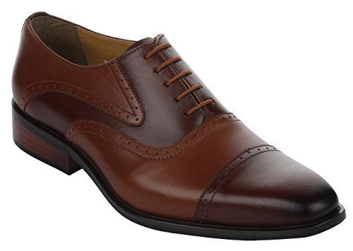 Image of LIBERTYZENO Mens Burnished Toe Genuine Leather Adults Lace Up Oxford Dress Shoes for Easter Gift