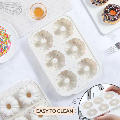FUNBAKY 3 Inch Mini Fluted Tube Cake Pans for Baking with Metal Reinforced Frame, 2Pcs Silicone 6-Cavity Mini Flan Molds, Nonstick Baking Mold for Cupcake, Brownie, Donuts, Cornbread, Jello by FUNBAKY - Image 6
