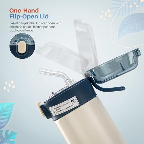 Image of BAYBEE Dreamer Sipper Water Bottle for Kids | Spill Proof Anti-Rust Steel Sipper Water Bottle for Kids with Straw | BPA Free Drinking Training Sippy for School Toddlers Boys Girls (White)