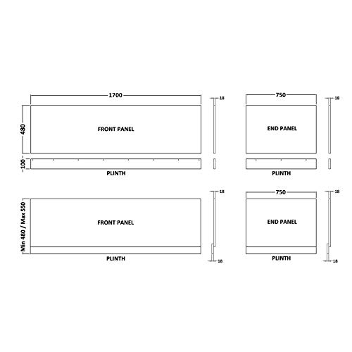 Cesar 1700 x 750 Designer Straight Single Ended Bath with MDF Front & End Panel Bathroom Bathtub - Image 8