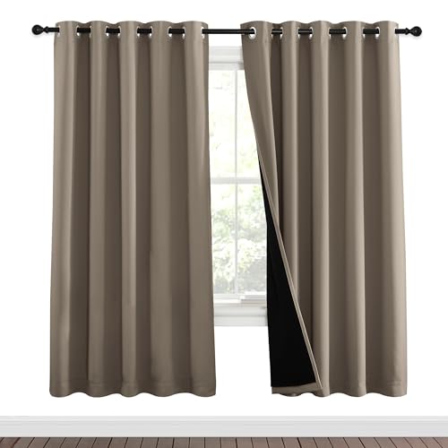 Image of NICETOWN Taupe Full Shade Curtain Panels, Pair of Energy Smart & Noise Blocking Out Blackout Drapes for Dining Room Window, Thermal Insulated Guest Room Lined Window Dressing(Taupe, 62 x 72 inch)