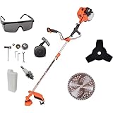 KNakasaki | Desbrozadora con Motor Gasolina 2 Tiempos, 65cc 3,0 CV, Cuchilla de 3 Puntas, Manillar de Agarre Doble, Regulador Potencia, Arnés Seguridad, Sistema Easy-Start, Accesorios Incluidos