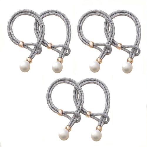 Image of INOVERA (LABEL) 6 Pieces Curtain Holders Tieback - Adjustable Window Curtains Tie Rope - Drapery Hold-Backs Band for Office Home Decorative Accessories (Grey)