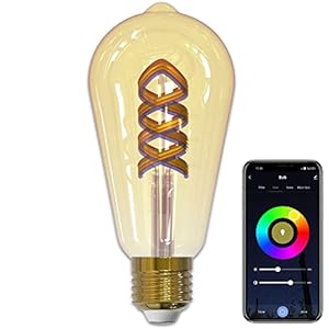 ANTELA Filament Lamp Led E27 4,9W 180LM Smart Lamp RGB Dimbare , Compatibel met Alexa Google Home, Warm Wit Licht 1800k…