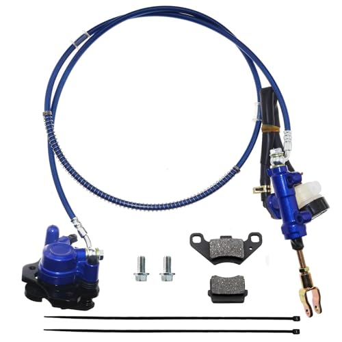 PRO BAT Rear Hydraulic Brake Assembly Caliper Master Cylinder Kit with Extra Brake Pad for Four Wheeler Go Kart Golf Cart ATV Baja Blue